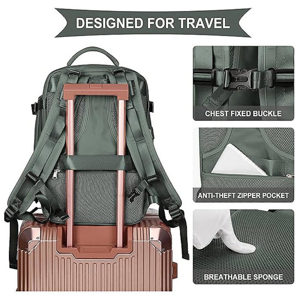 Large Travel Backpack For Women Men,Carry On Backpack,Hiking Olive Green - Picture 7 of 7